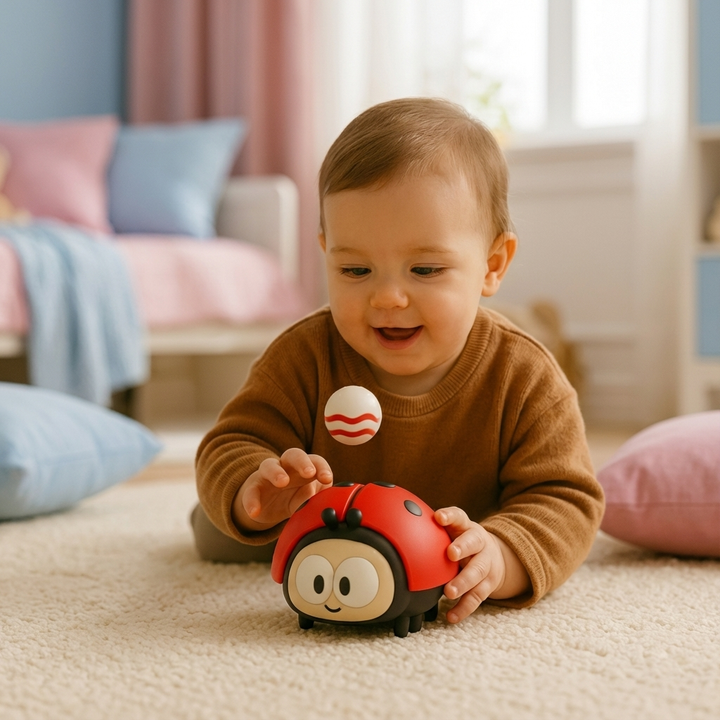 Magisches rotes Marienkäfer Babyspielzeug mit Luftball-Funktion. Ideal als Babygeschenk.