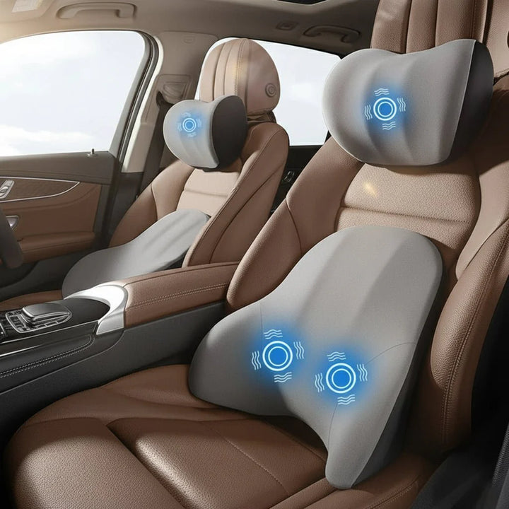 Elektrisches Nacken- & Lendenstützkissen für Auto & Büro mit Massagefunktion, Memory Foam für Komfort.