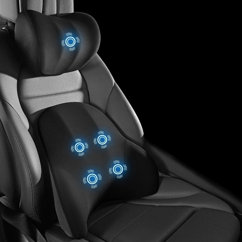 Detailbild: Ergonomische Lendenstütze für Bürostuhl, Memory Foam, mit Steuerung für Massagefunktion.
