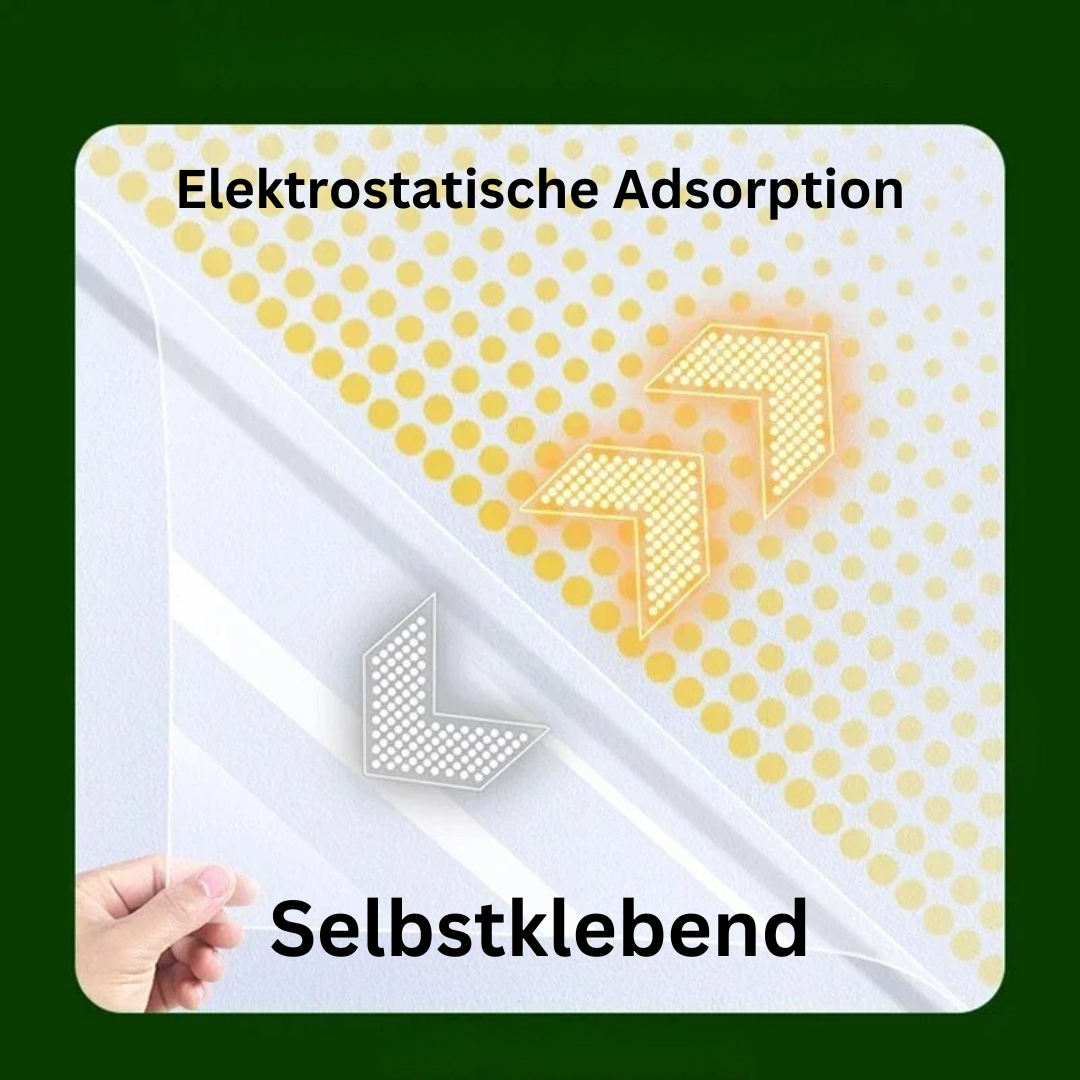 Kleberfreie, transparente elektrostatische Folie als Wandaufkleber zum Oberflächenschutz, selbsthaftend & ablösbar.