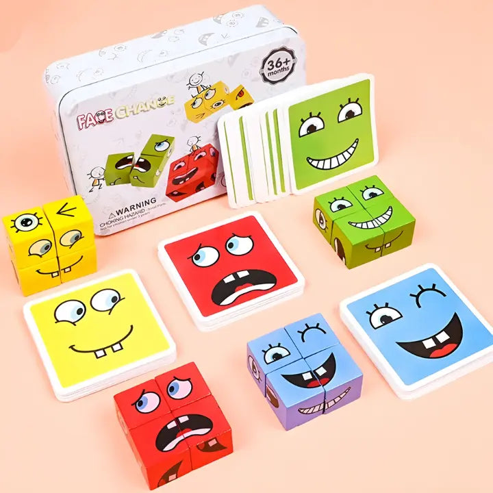 EmotionBlocks Holzspielzeug für Kinder: Pädagogische Blöcke zum Lernen von Gefühlen und Gesichtsausdrücken.
