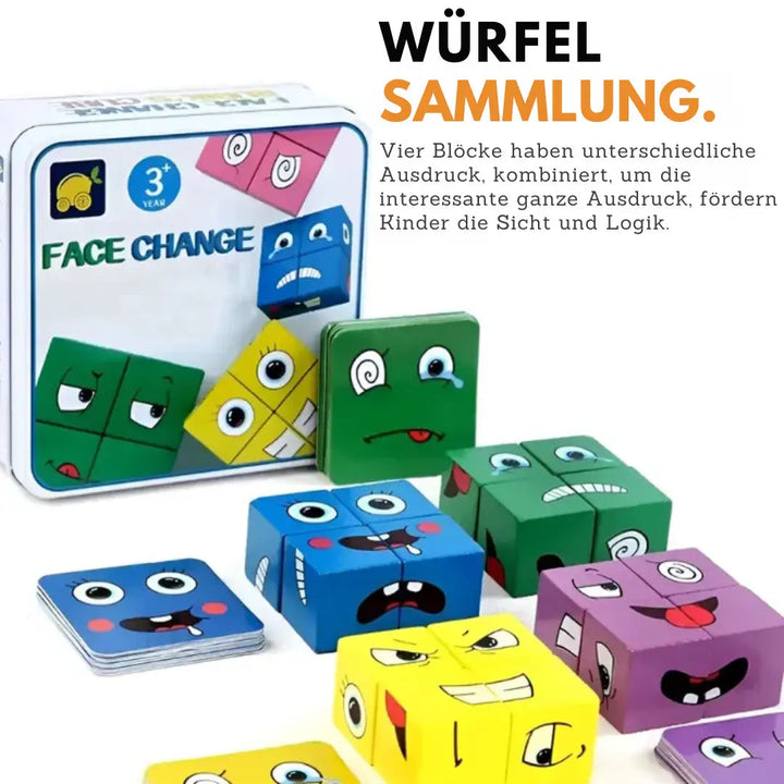 Bunte EmotionBlocks aus Holz mit verschiedenen Gesichtsausdrücken helfen Kindern, Empathie zu entwickeln.