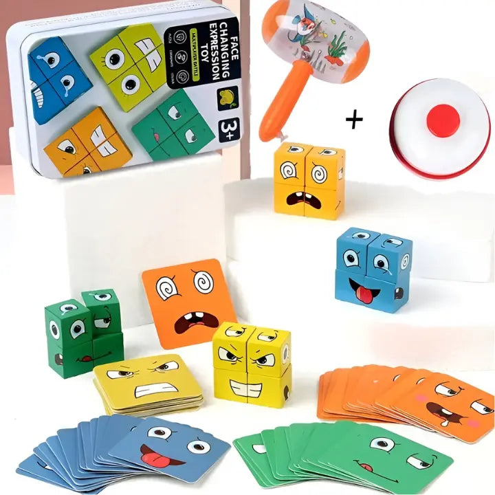 Pädagogisches Montessori Holzspielzeug EmotionBlocks zur Förderung von Feinmotorik und emotionaler Intelligenz.