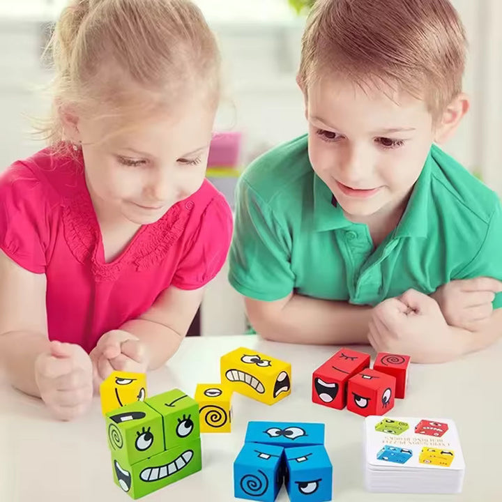 EmotionBlocks: Lernspielzeug für Kinder, das fröhliche, traurige, wütende und überraschte Gesichter darstellt.