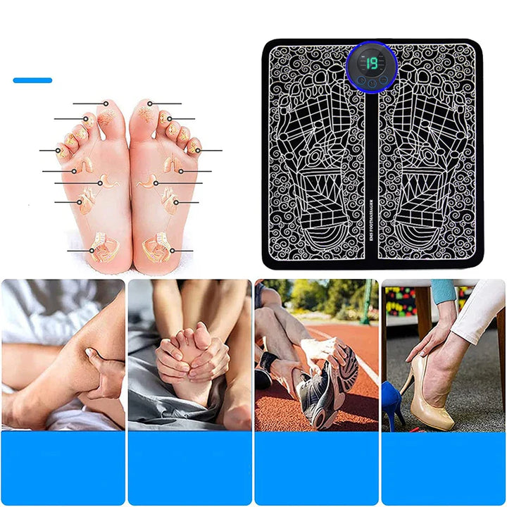 Nahaufnahme des EMS Fußmassagegeräts, faltbares Design. Perfekt für elektrische Muskelstimulation & Fußpflege.