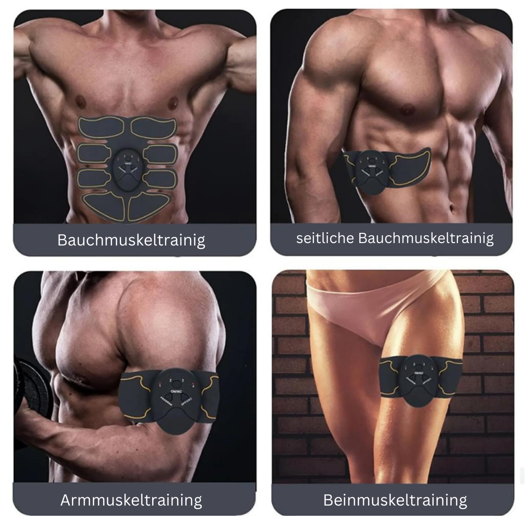 USB-aufladbarer EMS Muskeltrainer; modernes Fitnessgerät für Muskelaufbau & effektives Heimtraining.