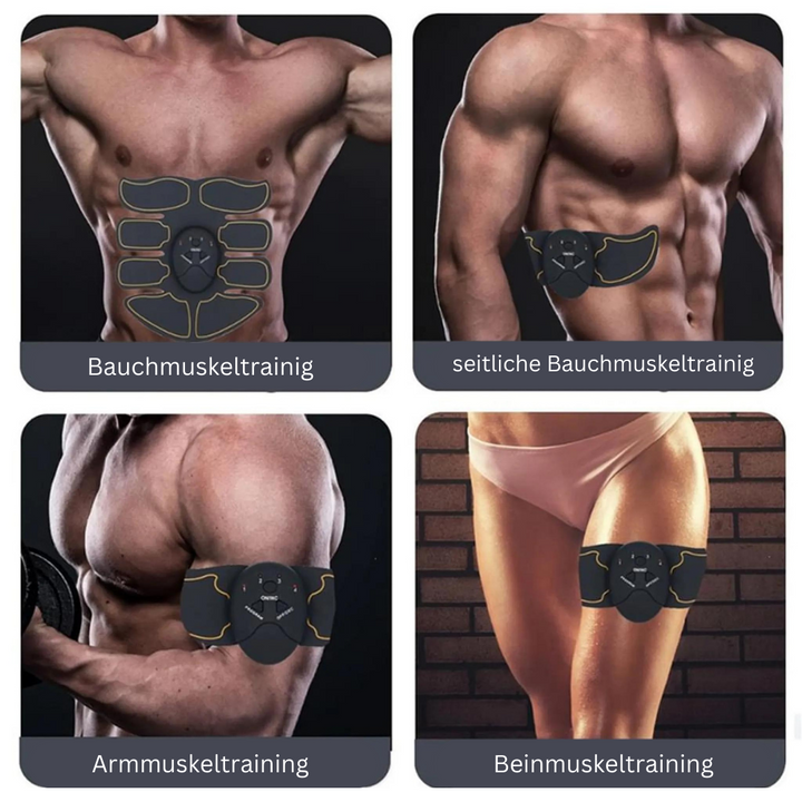 USB-aufladbarer EMS Muskeltrainer; modernes Fitnessgerät für Muskelaufbau & effektives Heimtraining.