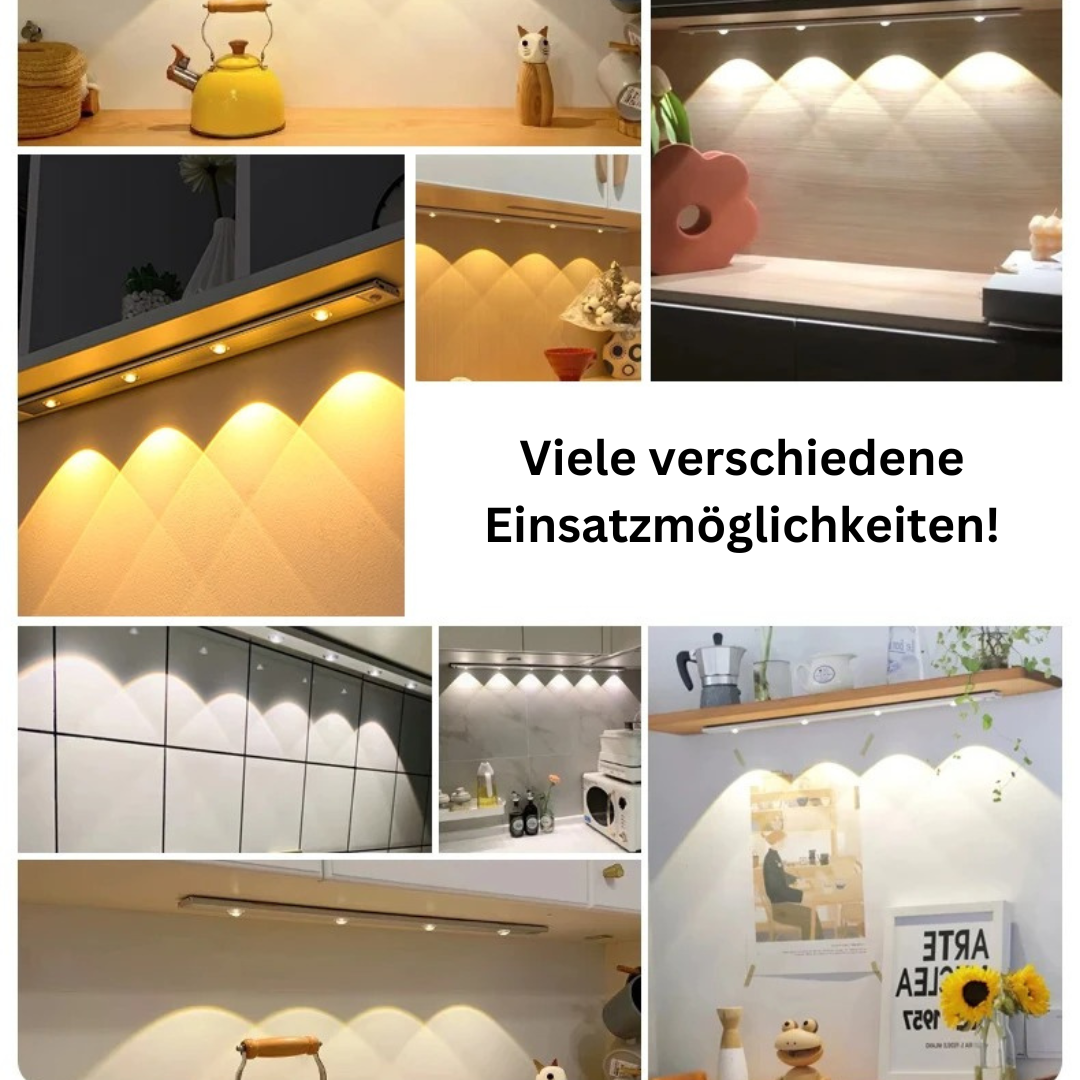 Moderne, energieeffiziente LED Innenbeleuchtung: dimmbare Unterbauleuchte mit Bewegungssensor, kabellos.