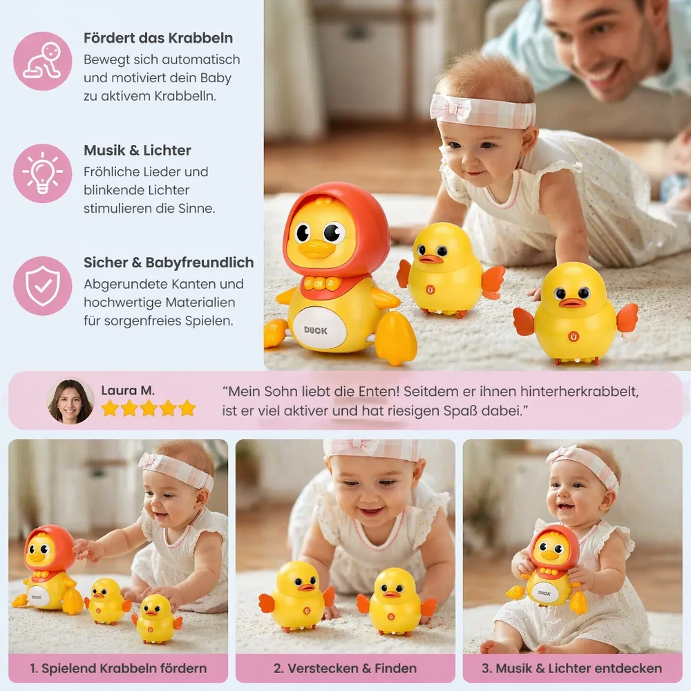 Musikspielzeug Entefamilie mit Lichtern & Melodien; regt Babys zum Krabbeln & Lernen an; sensorisch.