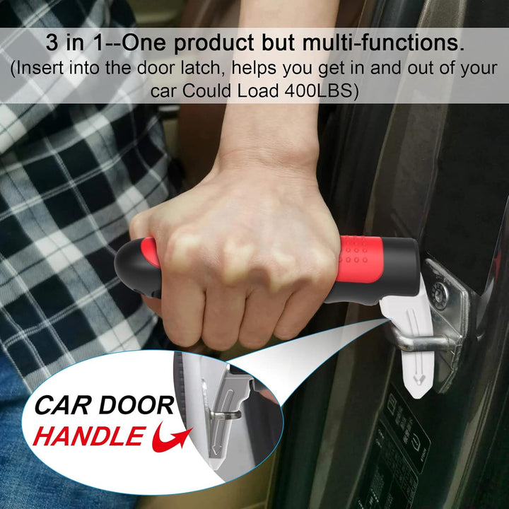 Praktisches 3-in-1 Auto-Zubehör: Einstieghilfe, Fensterbrecher & Gurtmesser für maximale Sicherheit im Fahrzeug.
