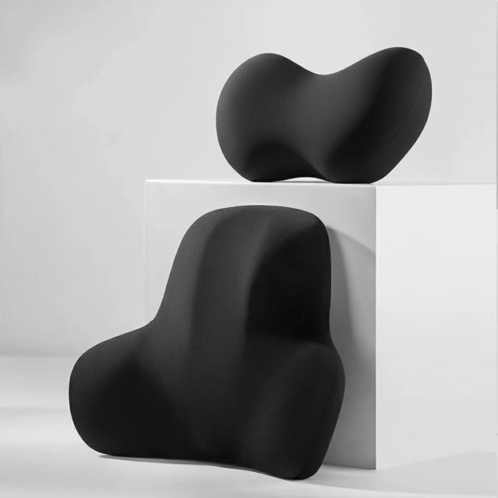 Set aus Memory Foam Nackenstütze & Lendenkissen für Auto & Bürostuhl, maximale Ergonomie.
