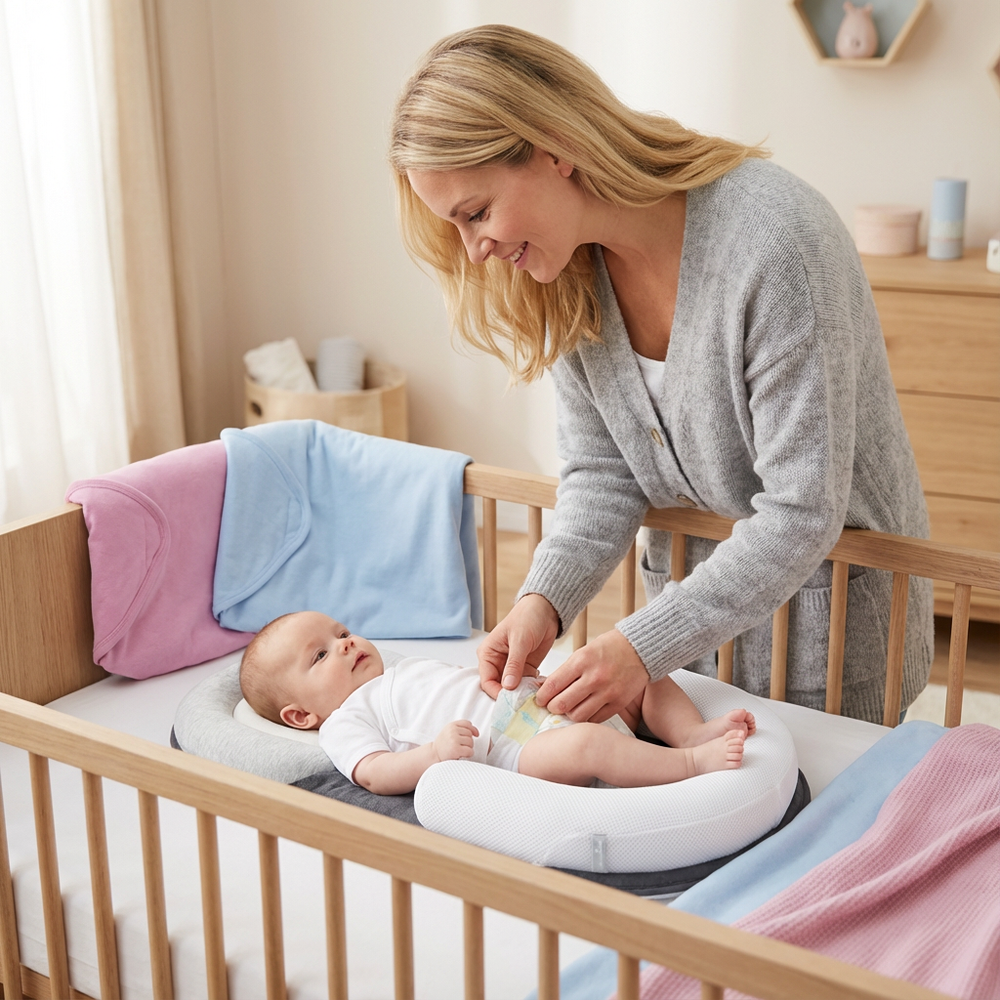 Atmungsaktive ergonomische Babystütze in Blau für Babys, bietet sicheren Halt & maximalen Komfort.