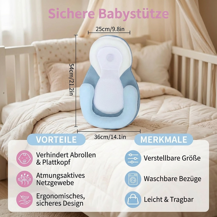 Babystütze blau: Ergonomischer, sicherer Halt für Neugeborene & Babys, komfortable Spiel- & Sitzhilfe für Eltern.