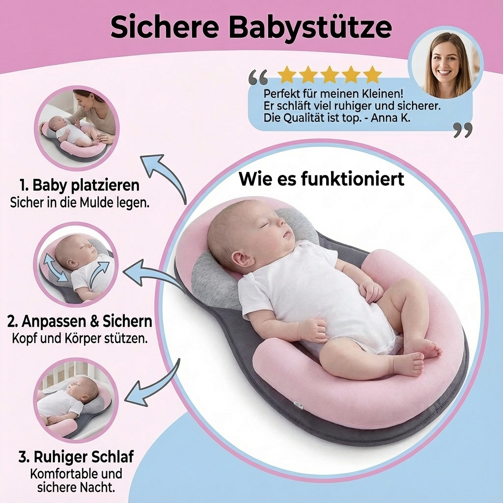 Atmungsaktive Babystütze braun: Sicherer Halt & ergonomischer Komfort für Neugeborene, unterstützt Babypflege.