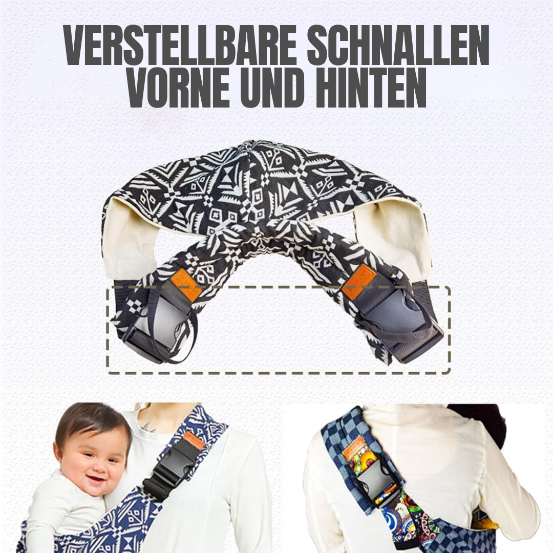 Verstellbare Tragehilfe für Baby und Kleinkind, unterstützt ergonomische Haltung.