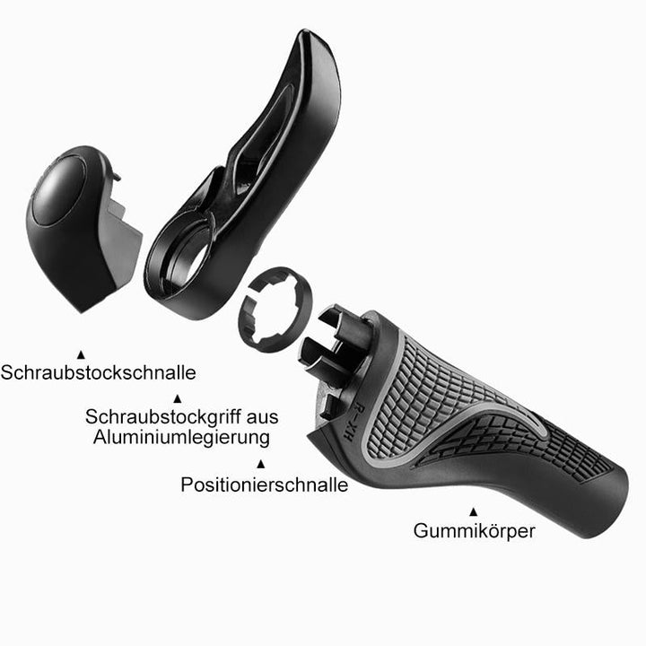 Robuste Fahrradgriffe aus Alu/Silikon für dauerhaften Komfort an MTB, Rennrad & E-Bike Lenkern.