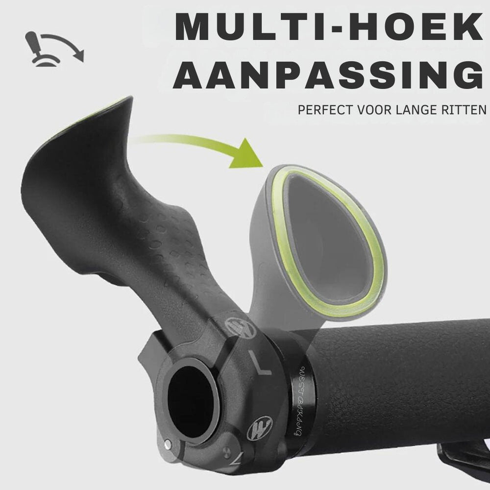 Hochwertige ergonomische Lenkergriffe am Mountainbike, bieten sicheren Halt und verbesserte Kontrolle.