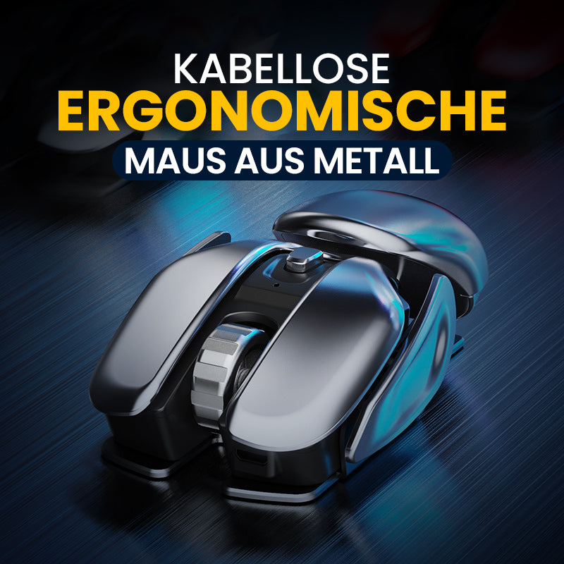 Ergonomische Metall-Maus für präzises Arbeiten am PC. Kabellos, leise und wiederaufladbar.