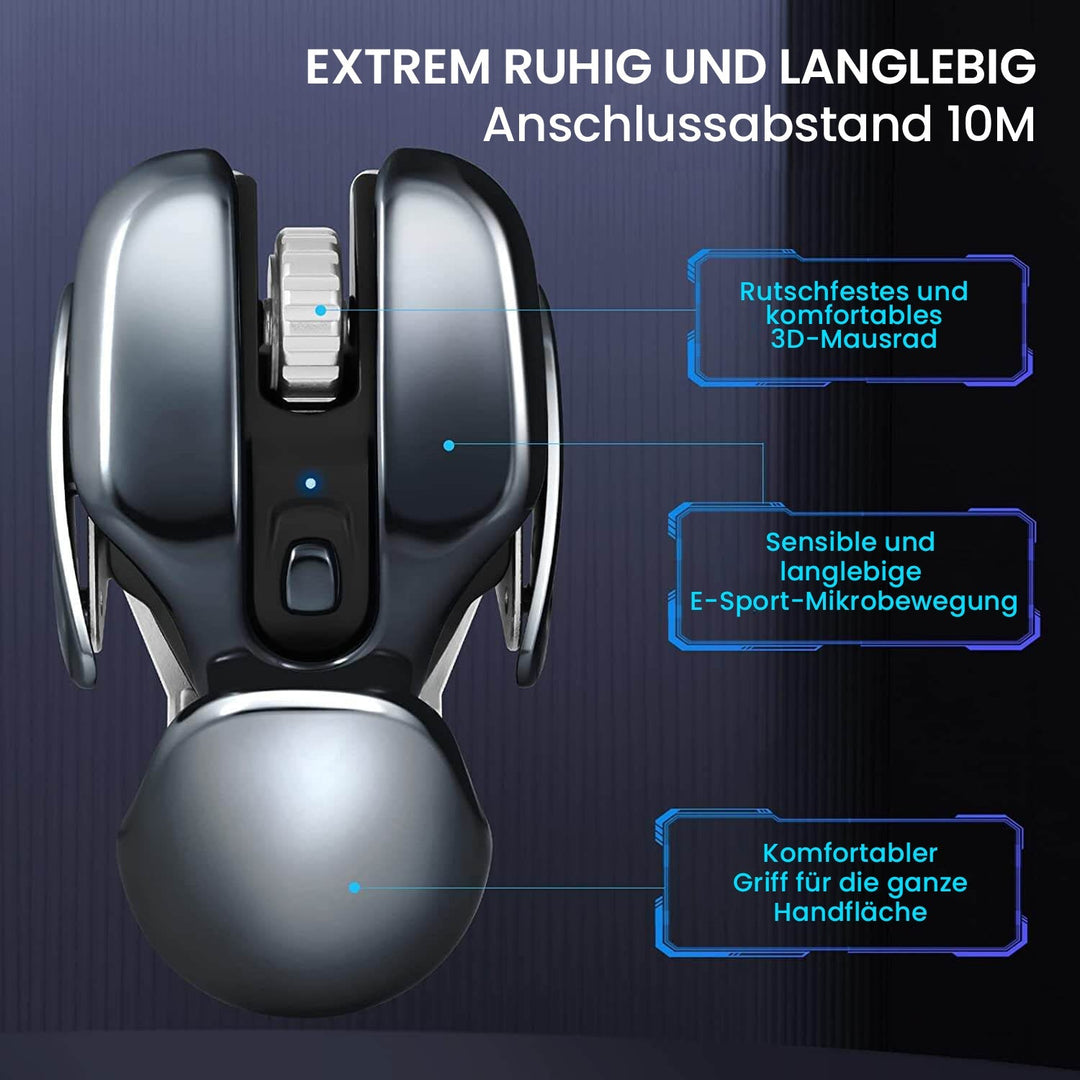 Moderne ergonomische Maus mit hochwertigem Metallgehäuse. Kabellos und leise, perfekt fürs Büro.