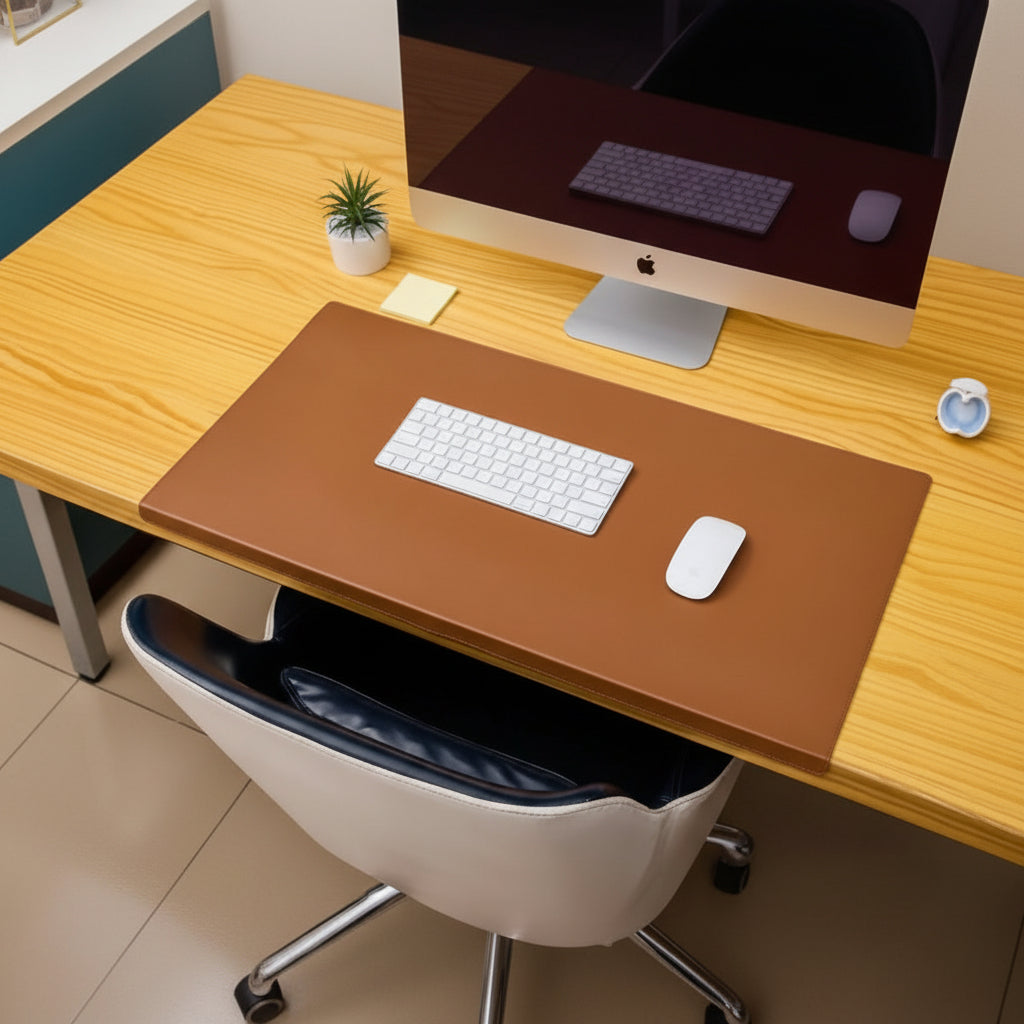 Ergonomische PU-Leder Schreibtischmatte für Homeoffice und Büro, inklusive Handgelenkstütze.
