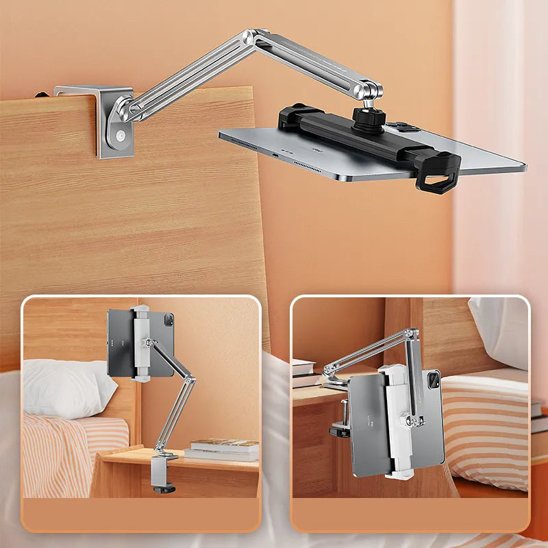 Ergonomischer Aluminium Tablet- & Handyhalter, universal einstellbar. Ideal für Schreibtisch, Küche oder Büro. Stabil.