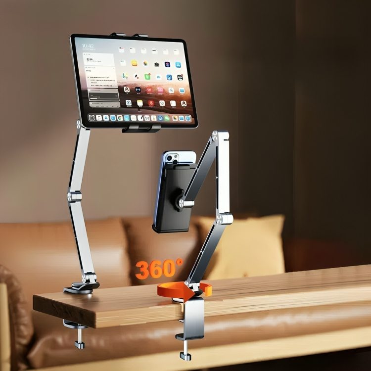 Hochwertiger Aluminium Tablet & Handyhalter. Perfekt als Schreibtisch Zubehör für ergonomisches Arbeiten im Büro.