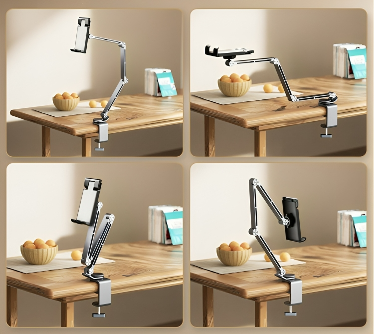Kompatibler Aluminium Handy- & Tablet-Ständer. Stabil auf jedem Schreibtisch; perfekt für Videoanrufe in Büro/Küche.