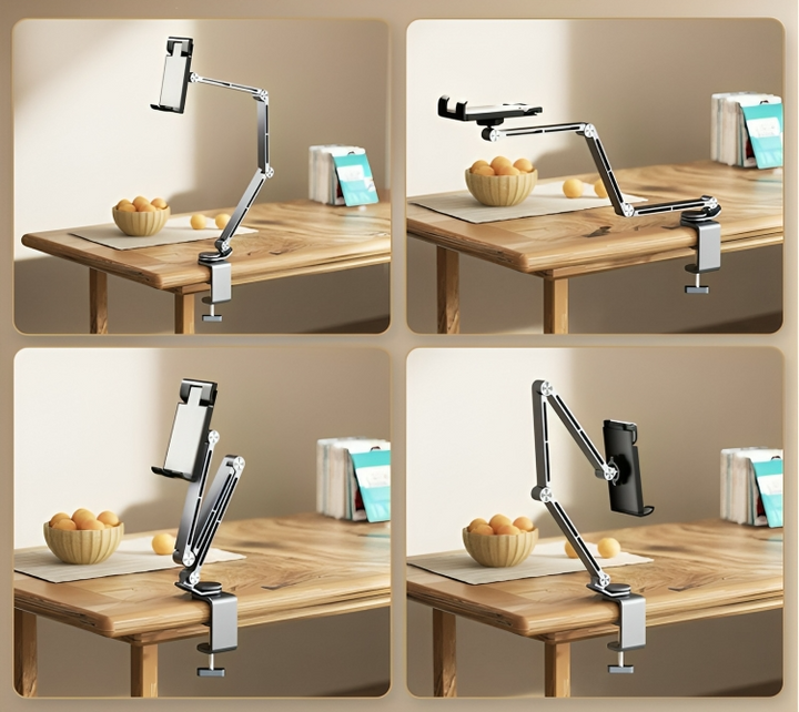 Kompatibler Aluminium Handy- & Tablet-Ständer. Stabil auf jedem Schreibtisch; perfekt für Videoanrufe in Büro/Küche.
