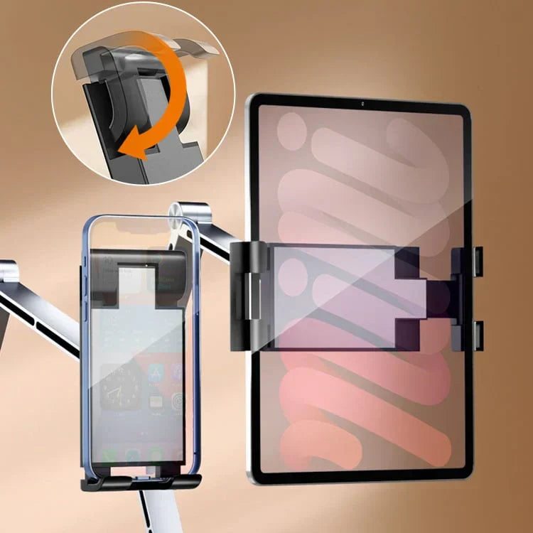 Robuster Aluminium Handy- & Tablet-Halter. Ideal für Schreibtisch, Küchenarbeitsplatte; sicherer Stand garantiert.