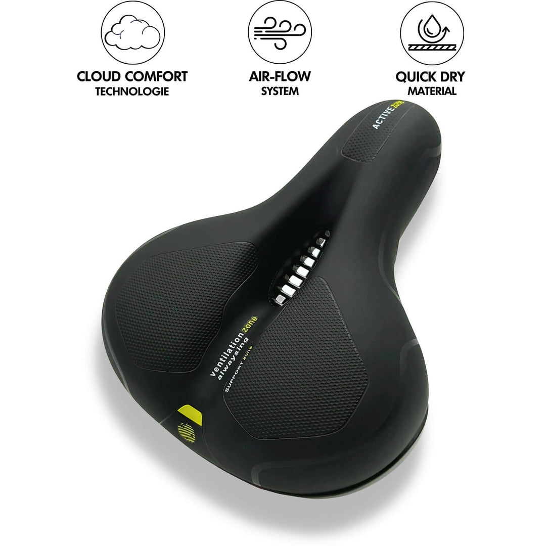 Oberansicht eines ergonomischen Fahrradsattels. Optimale Druckverteilung für schmerzfreies Radfahren von Herren & Damen.
