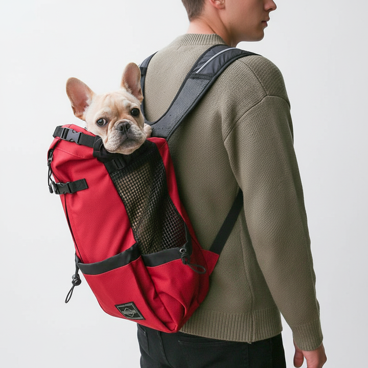 Hochwertiger Hunderucksack für Outdoor, ergonomisch und komfortabel für den Transport kleinerer Hunde.