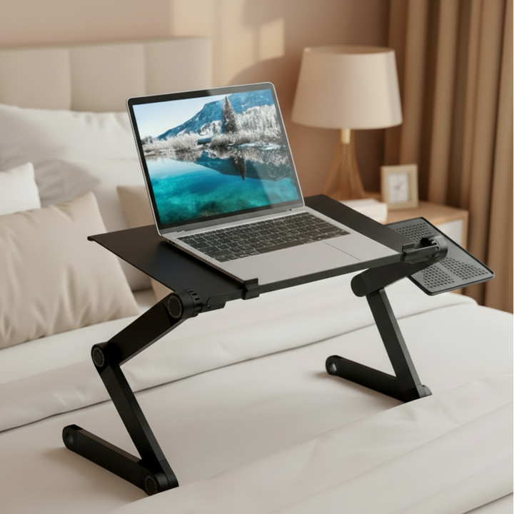 Ergonomischer Laptopständer 360° in Silber für komfortables Home Office. Verstellbarer Laptop Halter zur Haltungskorrektur.