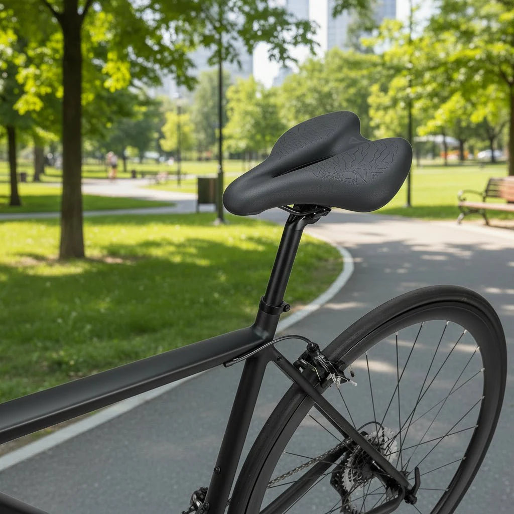 Robuster Unisex Fahrradsattel aus Memory Foam, ergonomisch optimiert für Komfort beim Radfahren & Sport.
