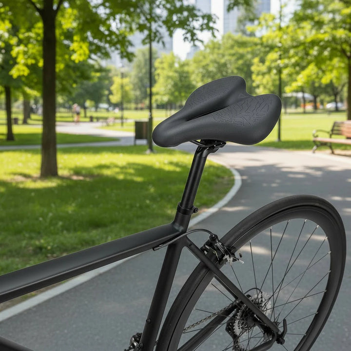 Robuster Unisex Fahrradsattel aus Memory Foam, ergonomisch optimiert für Komfort beim Radfahren & Sport.