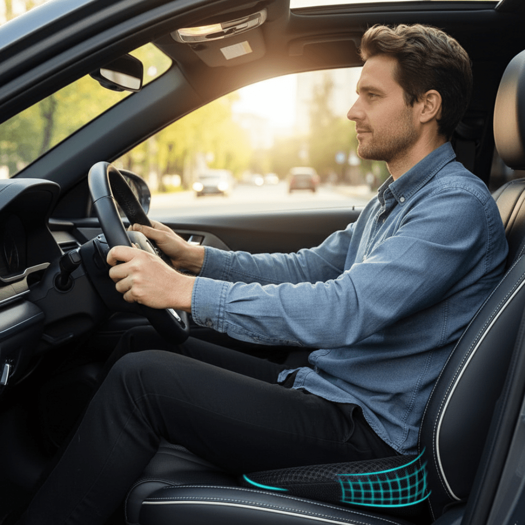 Vielseitiges Rückenkissen für Auto & Bürostuhl, fördert gesunde Haltung. Aus viskoelastischem Memory-Schaum.