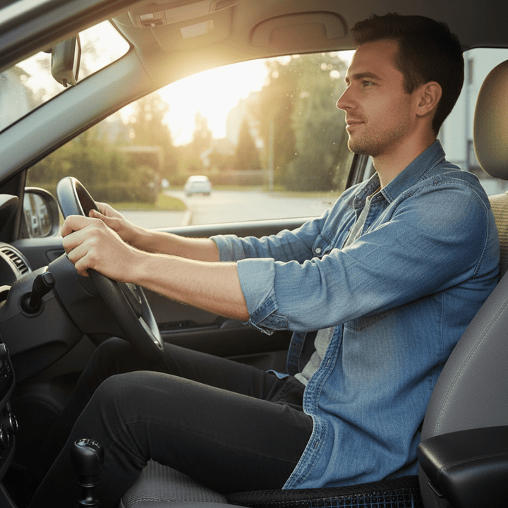 Ergonomisches Autositzkissen für langen Fahrkomfort, aus Memory-Schaum, ideal für Ischiasentlastung.