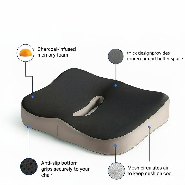 Ergonomisches Sitzkissen mit Lendenstütze für Bürostühle im Homeoffice; unverzichtbares Bürozubehör.