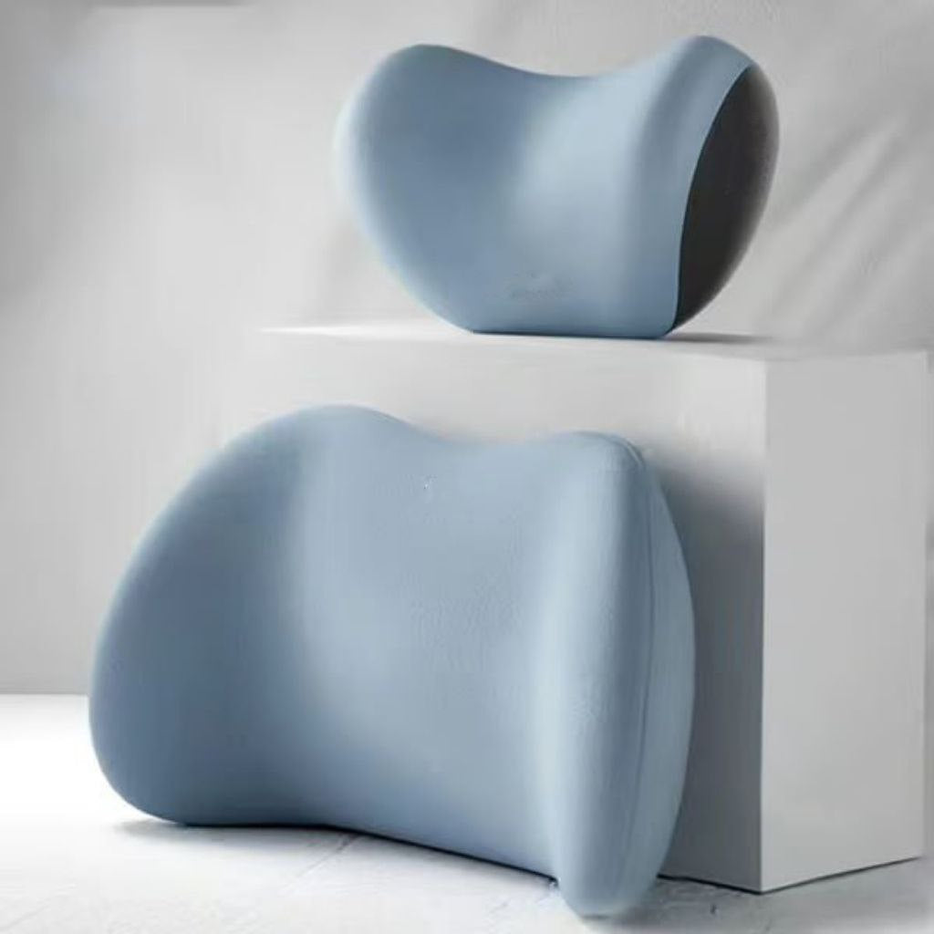 Ergonomisches ErgoDrive Set mit Rücken- & Nackenstütze aus Memoryschaum für optimalen Fahrkomfort im Auto.