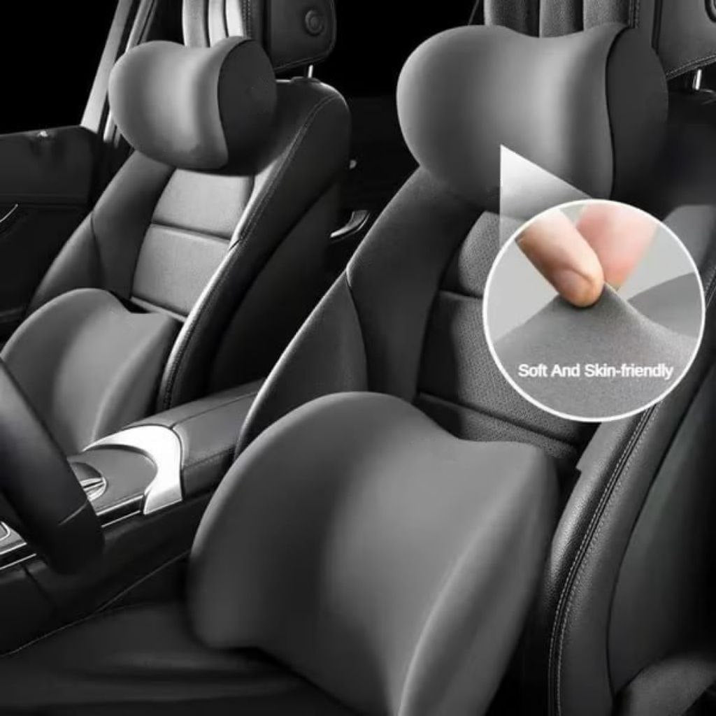 ErgoDrive Set: Ergonomische Rücken- & Nackenstütze aus weichem Memoryschaum. Fördert gesunde Haltung.