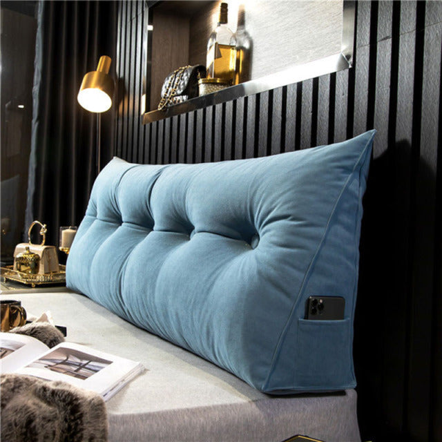 Keilkissen mit praktischer Seitentasche, ideal als Lesekissen & Rückenstütze für Bett & Sofa.