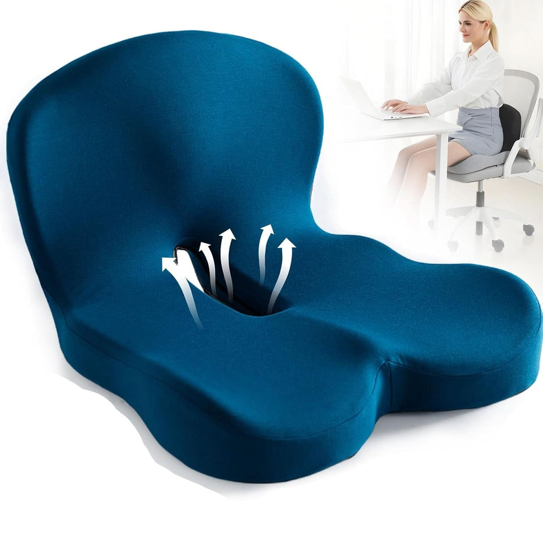 Geschenkidee: Ergonomisches Sitzkissen aus Memory Foam für optimale Haltung und Komfort am Arbeitsplatz.
