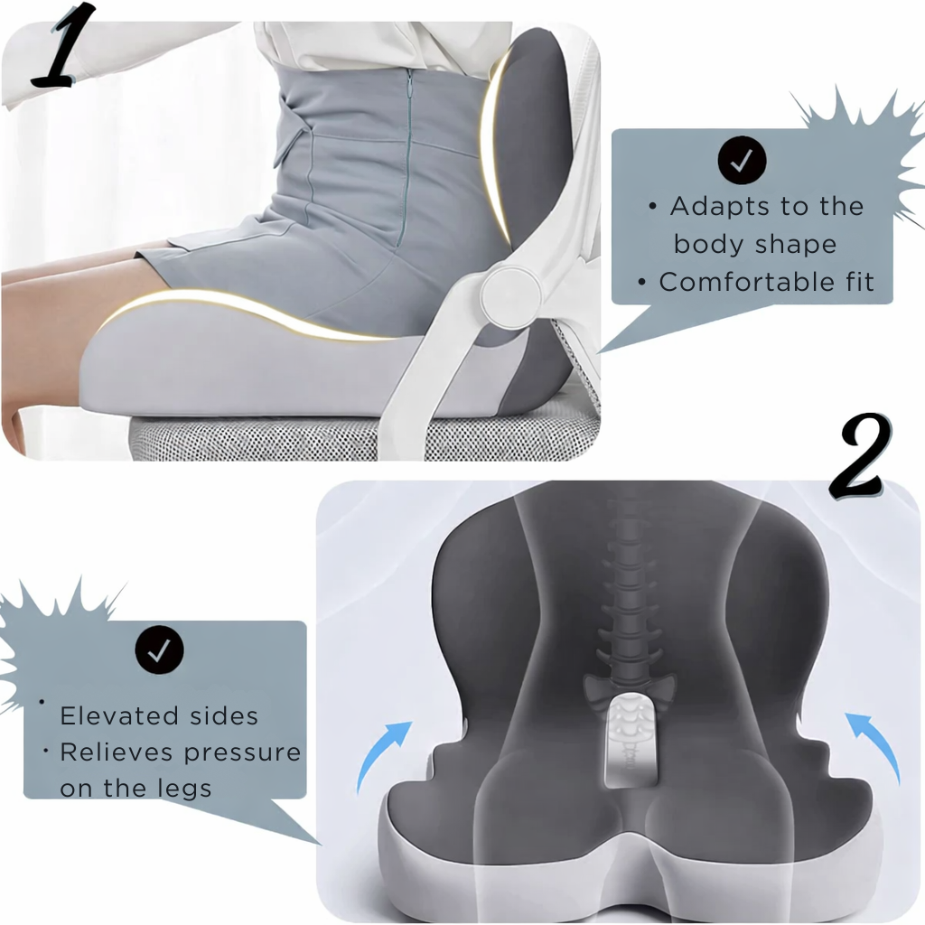 Bequemes Memory Foam Sitzkissen für Bürostuhl, ideal gegen Rückenschmerzen und für lange Sitzzeiten.