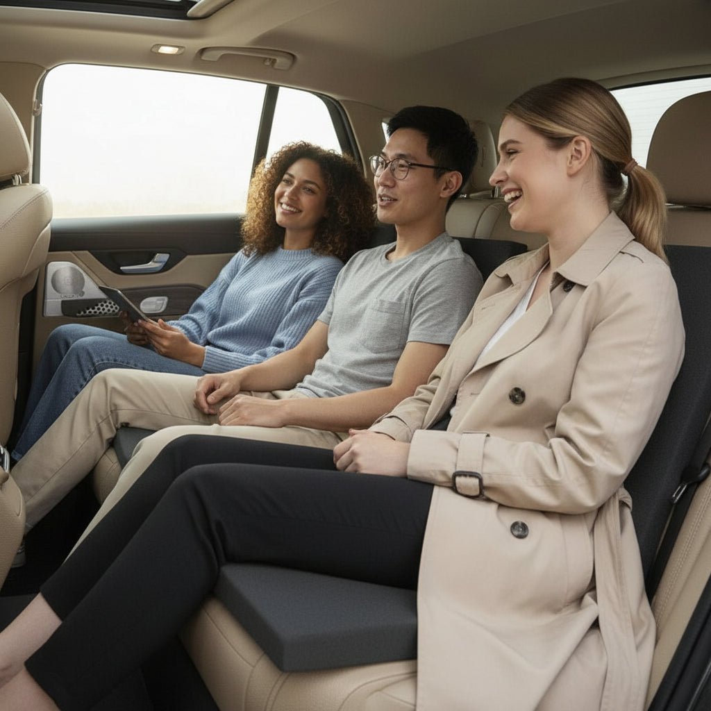 Weiches Memoryschaum Sitzpolster für Autositze, bietet ergonomischen Höhenausgleich und optimierten Fahrkomfort.