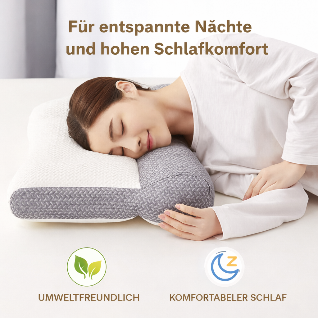 Atmungsaktives, konturiertes Nackenkissen, ergonomisch, bietet kühlen Schlaf & Kopfkissenkomfort.