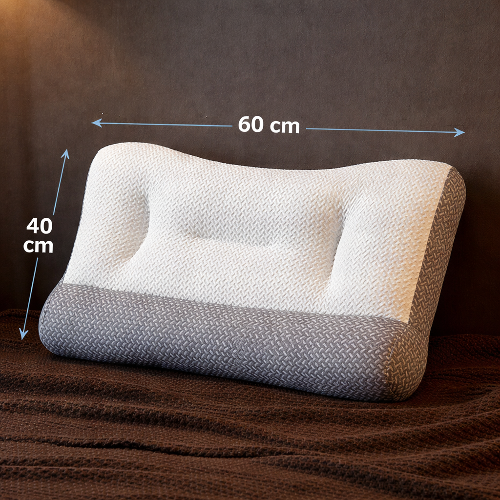 Ergonomisches Kopfkissen in Grau-Weiß, stützt Kopf & Nacken; fördert schmerzfreien, erholsamen Schlaf.