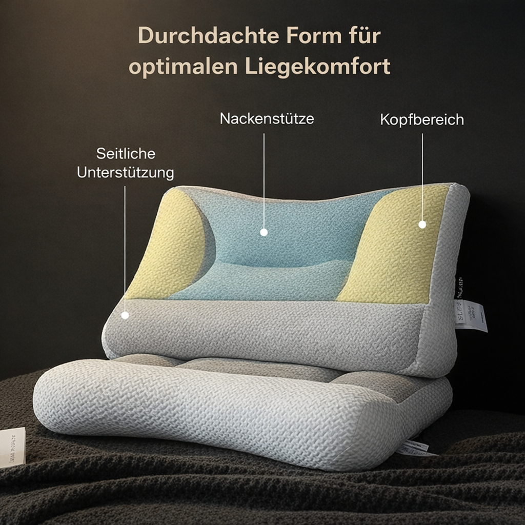 Modernes Design: Ergonomisches Nackenkissen in Grau-Weiß, für optimalen Schlafkomfort & Nackenstütze.
