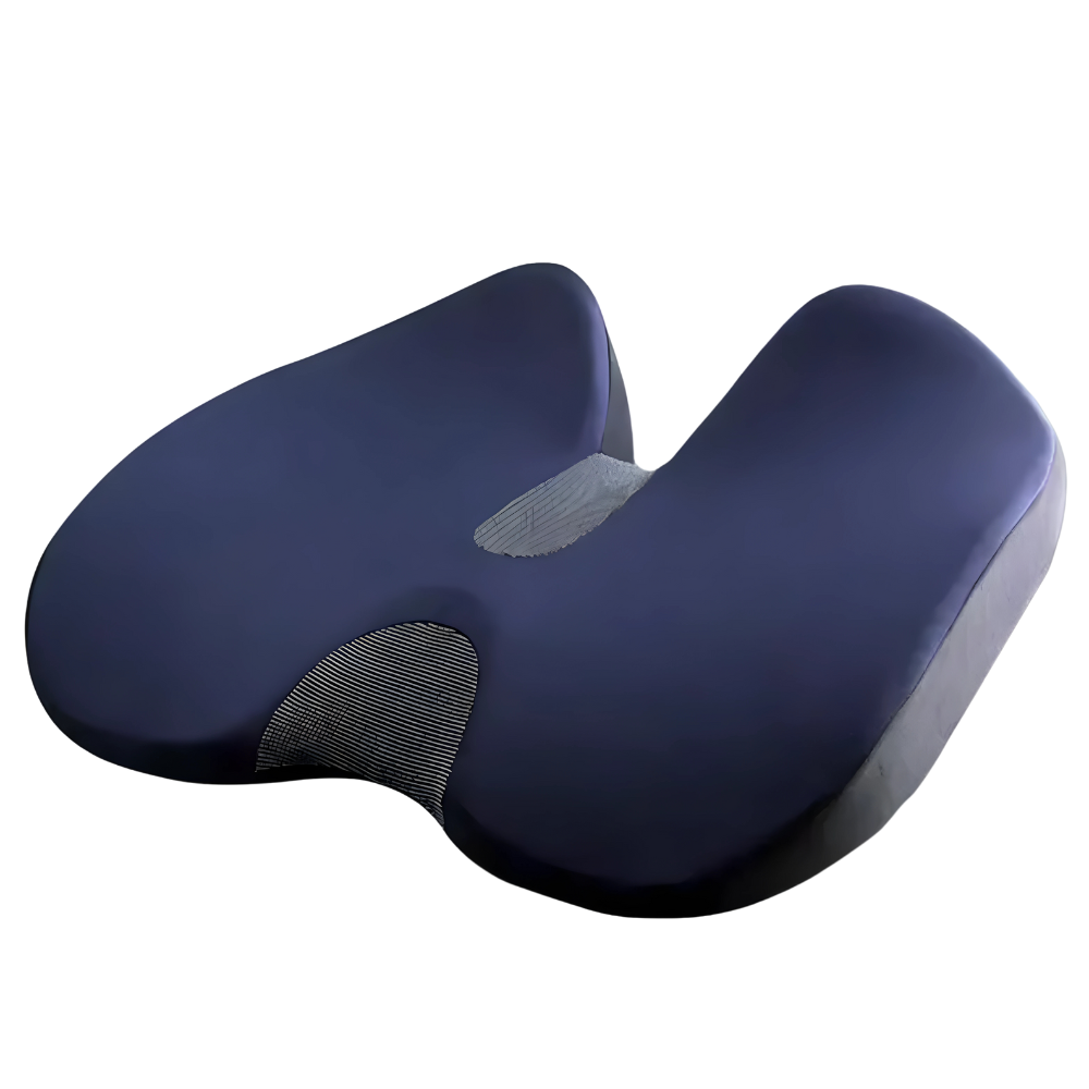 Ergonomisches Sitzkissen für Bürostühle, entlastet Steißbein und Rücken, fördert gesunde Sitzhaltung im Büro.