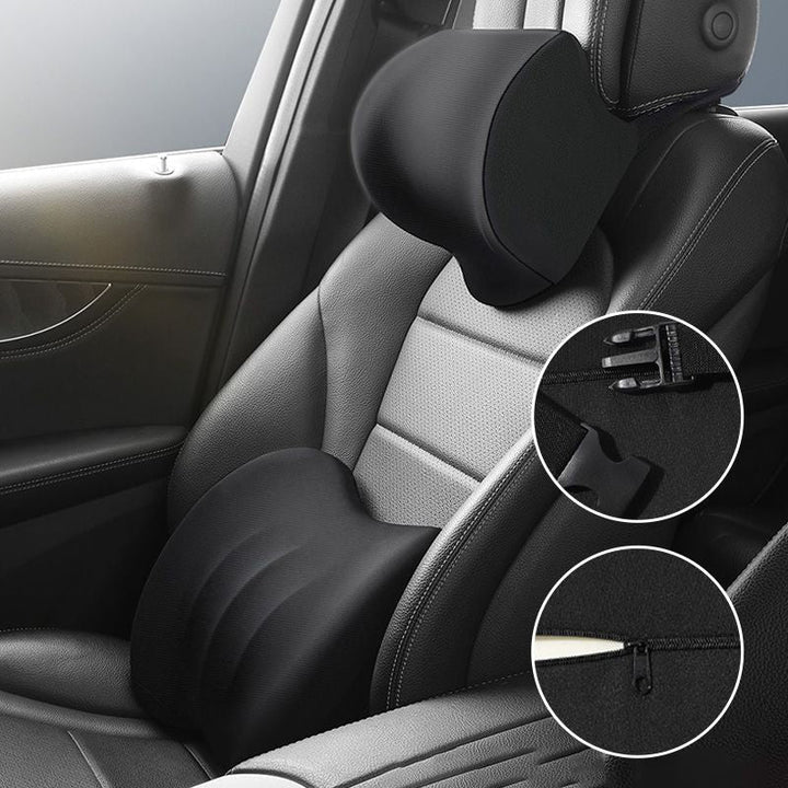 Haltungskorrigierendes Sitzkissen Set. Ergonomische Rücken- und Nackenstütze aus Memoryschaum für Autositz.