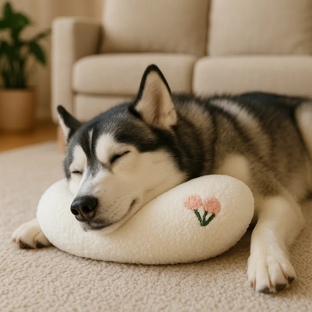 Detail des strapazierfähigen Bezugs des ergonomischen Hundebettes. Pflegeleicht & langlebig.