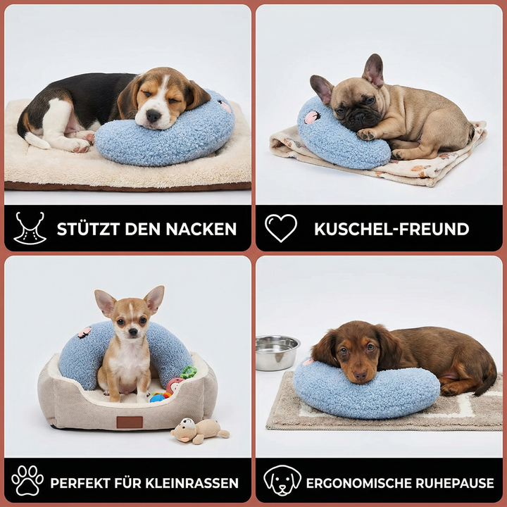 Detailaufnahme des ergonomischen Hundebettes: Optimale Unterstützung für Wirbelsäule und Gelenke.